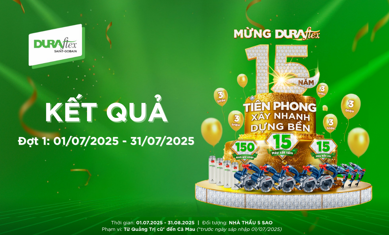  Miền Nam | Kết Quả CTKM MỪNG DURAflex 15 NĂM TIÊN PHONG XÂY NHANH DỰNG BỀN ĐỢT 1 (01/07/2025 - 31/07/2025)