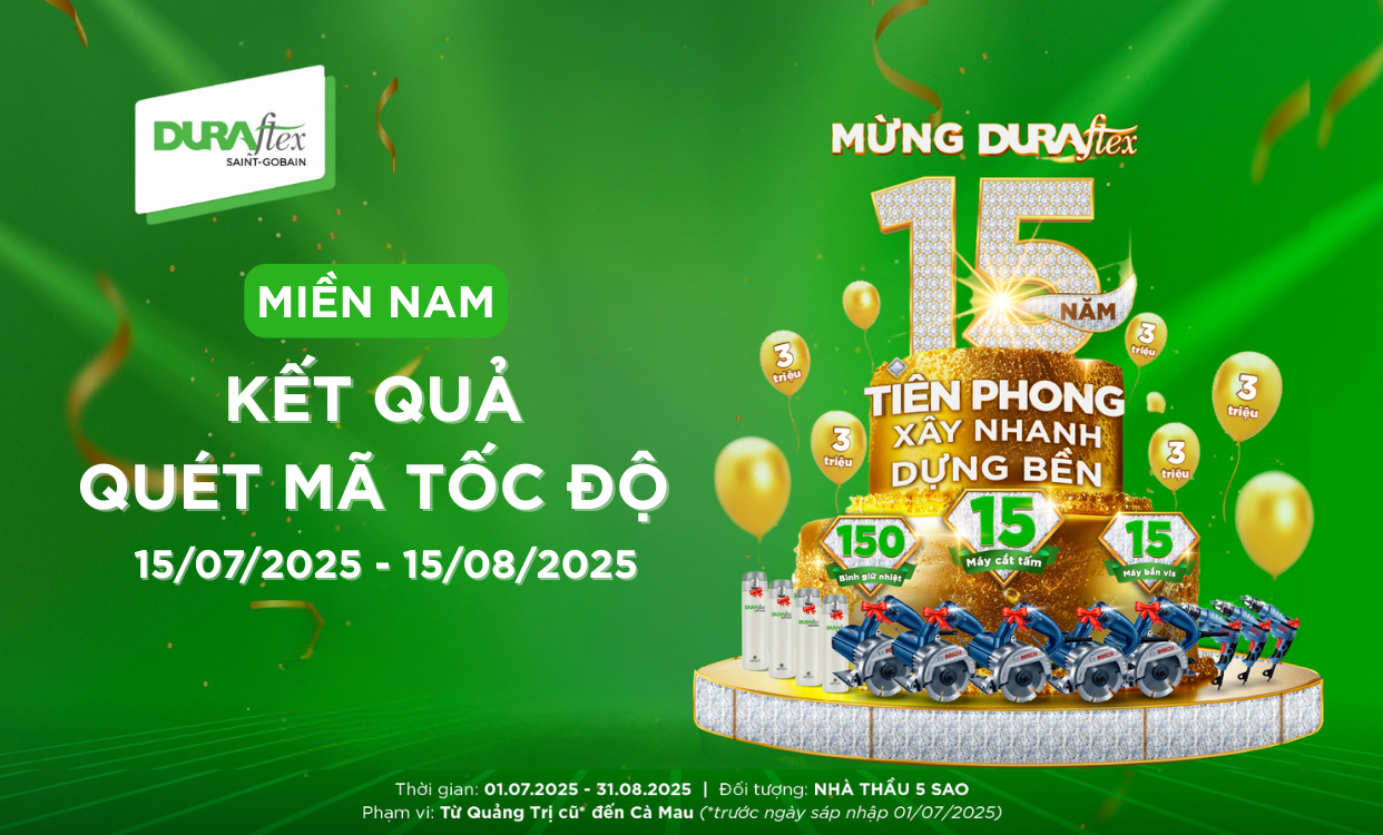 Miền Nam | Kết Quả QUÉT MÃ TỐC ĐỘ CTKM MỪNG DURAflex 15 NĂM TIÊN PHONG XÂY NHANH DỰNG BỀN (15/07/2025 - 15/08/2025)