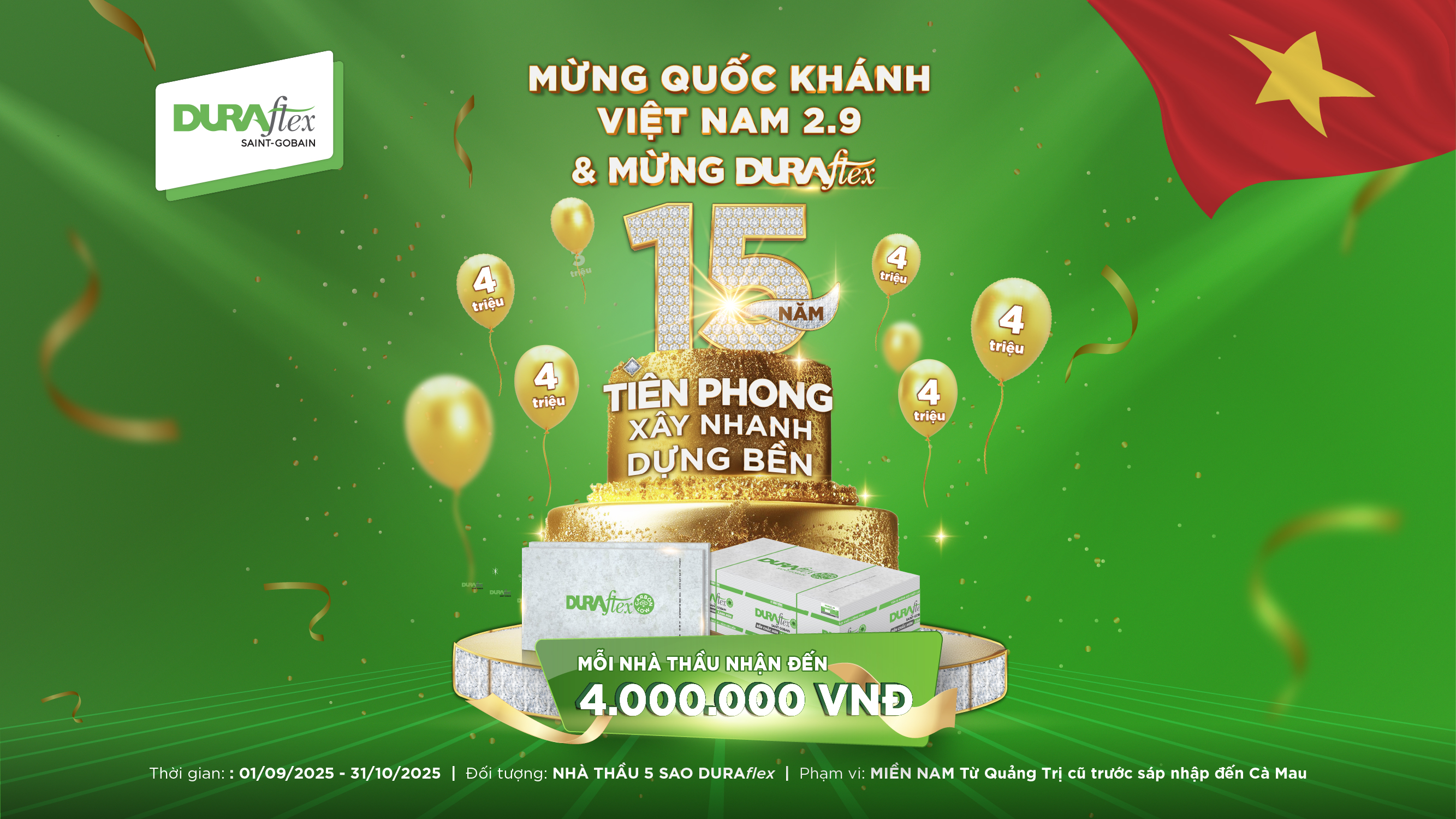 MIỀN NAM | CHƯƠNG TRÌNH KHUYẾN MÃI 15 NĂM TIÊN PHONG XÂY NHANH DỰNG BỀN (01/09/2025 - 31/10/2025)