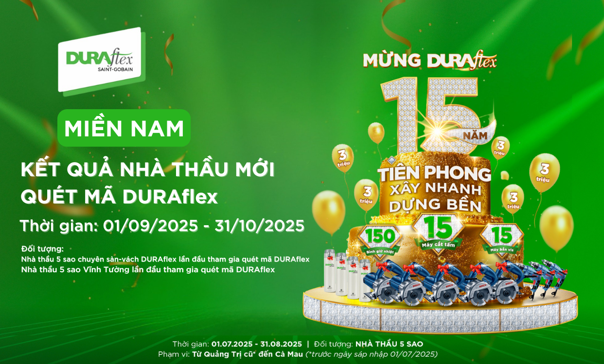 Miền Nam| Kết Quả CTKM NHÀ THẦU MỚI DURAflex (01/09/2025 - 31/10/2025)
