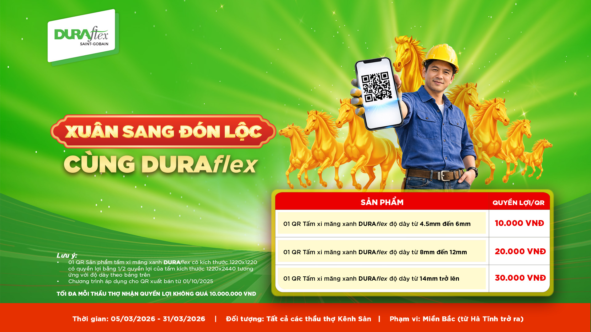 [Miền Bắc] KHUYẾN MÃI XUÂN SANG ĐÓN LỘC - DÀNH CHO NHÀ THẦU KÊNH SÀN THI CÔNG DURAflex  