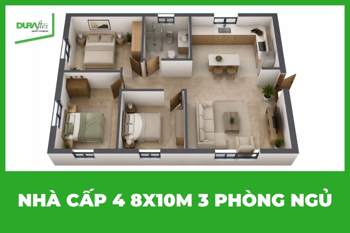 Nhà cấp 4 8x10M 3 phòng ngủ