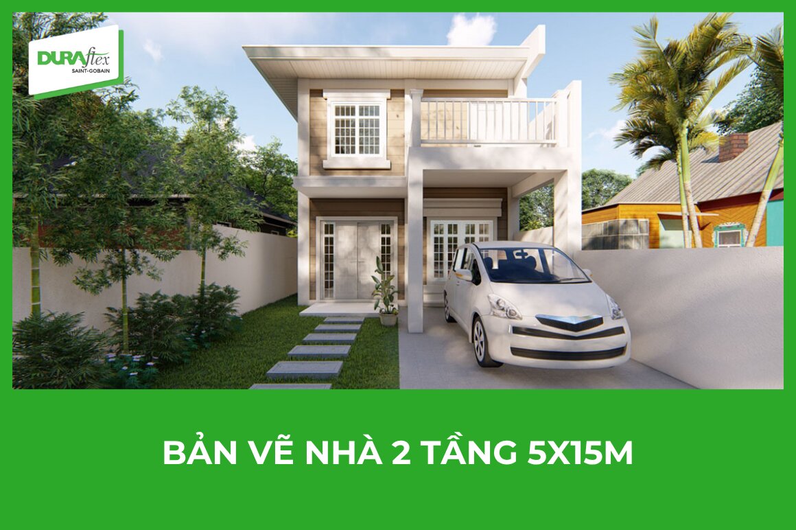 Bản vẽ nhà 2 tầng 5x15m