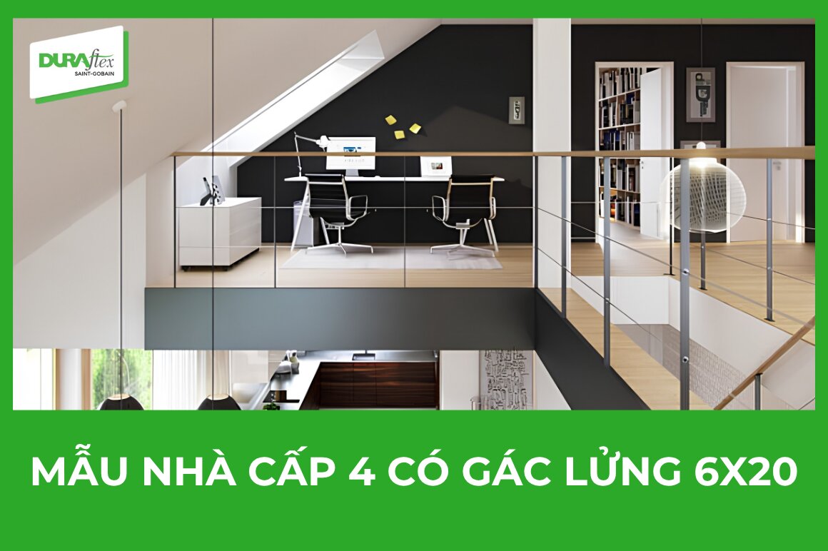 Mẫu nhà cấp 4 có gác lửng 6x20