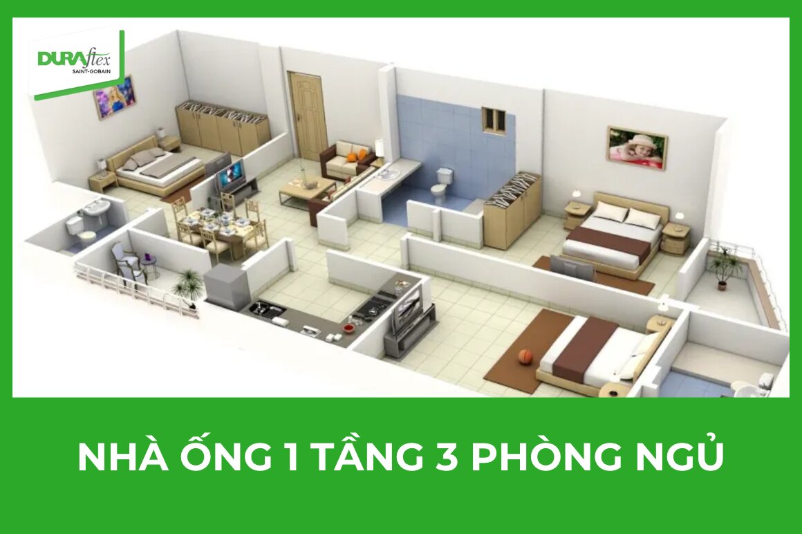 Nhà ống 1 tầng 3 phòng ngủ