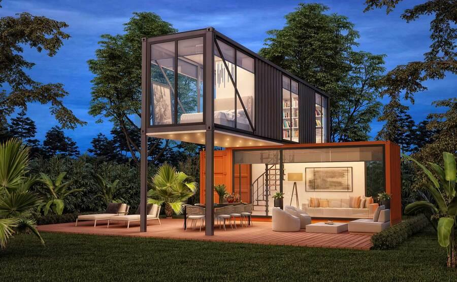 Mẫu nhà container 200 triệu 2 tầng 40 feet với 2 thùng container đặt chồng lên nhau