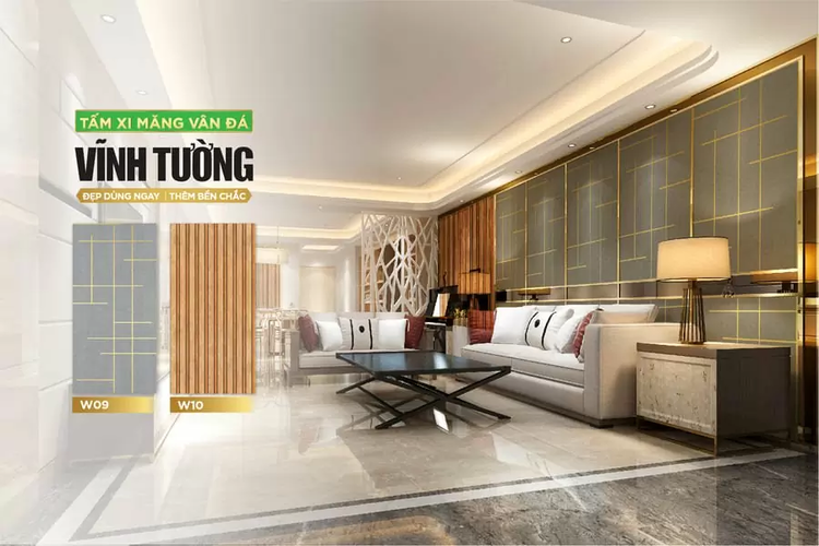 Tấm xi măng vân đá Vĩnh Tường ốp tường nhà biệt thự sang trọng