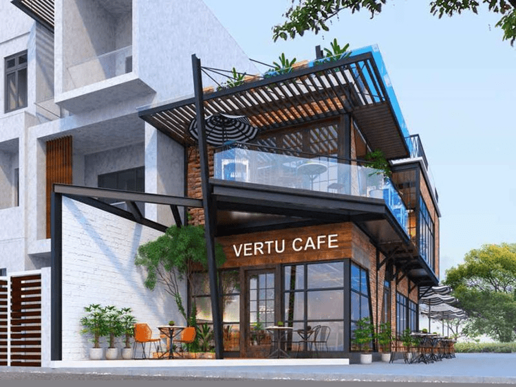 Mẫu quán cafe bằng khung thép hiện đại