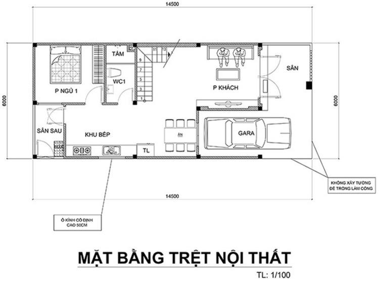 Bản vẽ nhà ống 2 tầng 6x12 đẹp đơn giản