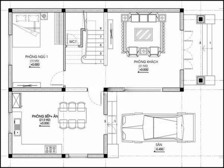 Bản vẽ thiết kế nhà ống 2 tầng 70m2 đẹp