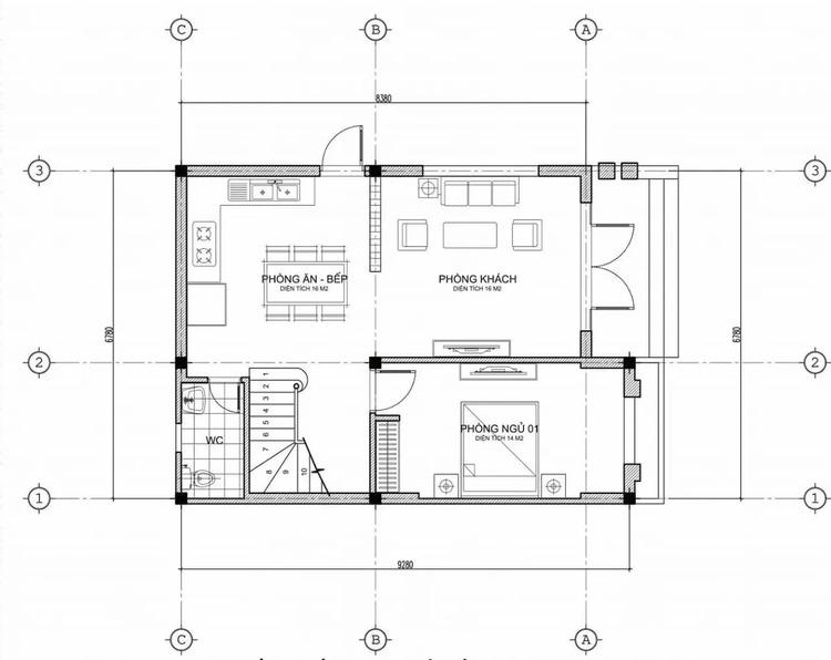 Bản vẽ nhà ống 2 tầng mái Thái đơn giản