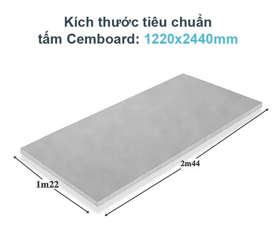 Kích thước tấm cemboard Vĩnh Tường DURAflex tiêu chuẩn là 1220x2440mm