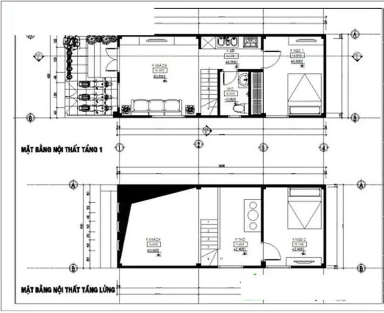 Bản vẽ nhà cấp 4 gác lửng 4x12m chi tiết