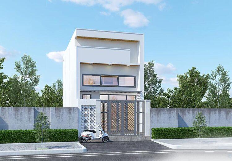 Mặt tiền nhà cấp 4 nông thôn có gác lửng đẹp