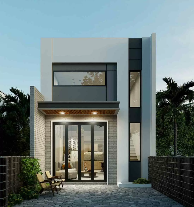 Mẫu mặt tiền của nhà gác lửng 5m có thiết kế tinh tế và hiện đại 