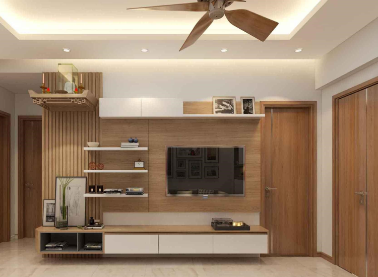Mẫu kệ gỗ tivi vách ngăn phòng khách và bếp tuyệt đẹp, tinh tế