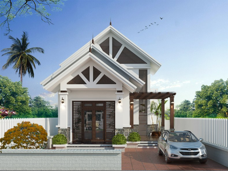 Mẫu mặt tiền nhà gác lửng 5m có gara ô tô đẹp, rộng rãi ở nông thôn 