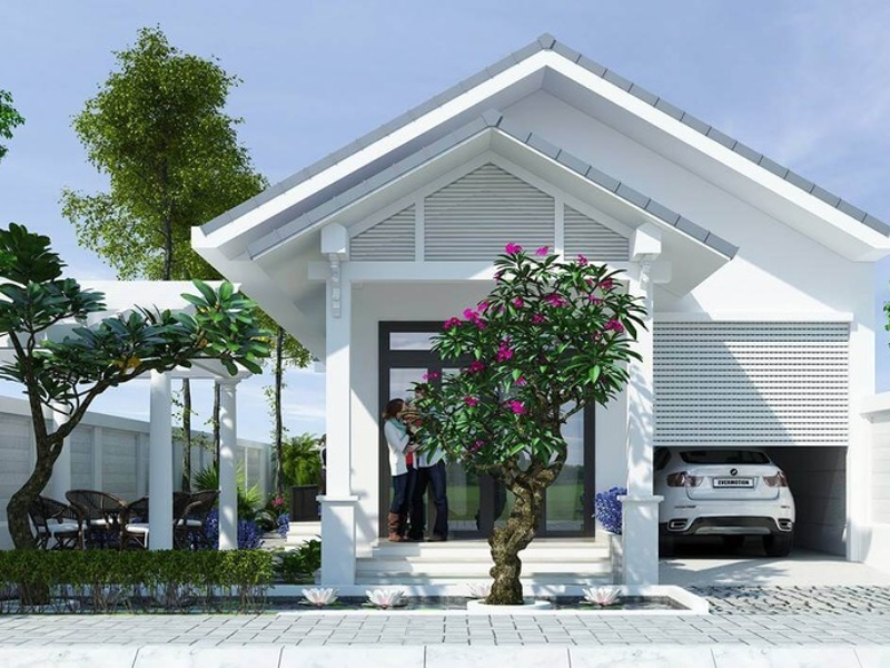 Mẫu mặt tiền nhà cấp 4 gác lửng 5m có gara ô tô đẹp, tiện nghi 