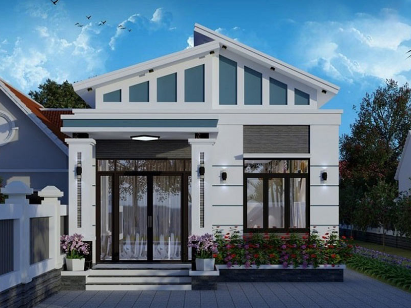 Mẫu nhà gác lửng mặt tiền 5m mái lệch hiện đại, độc đáo