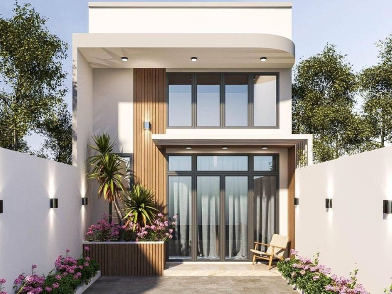 Mẫu mặt tiền nhà gác lửng hiện đại 5x14m đơn giản, mộc mạc