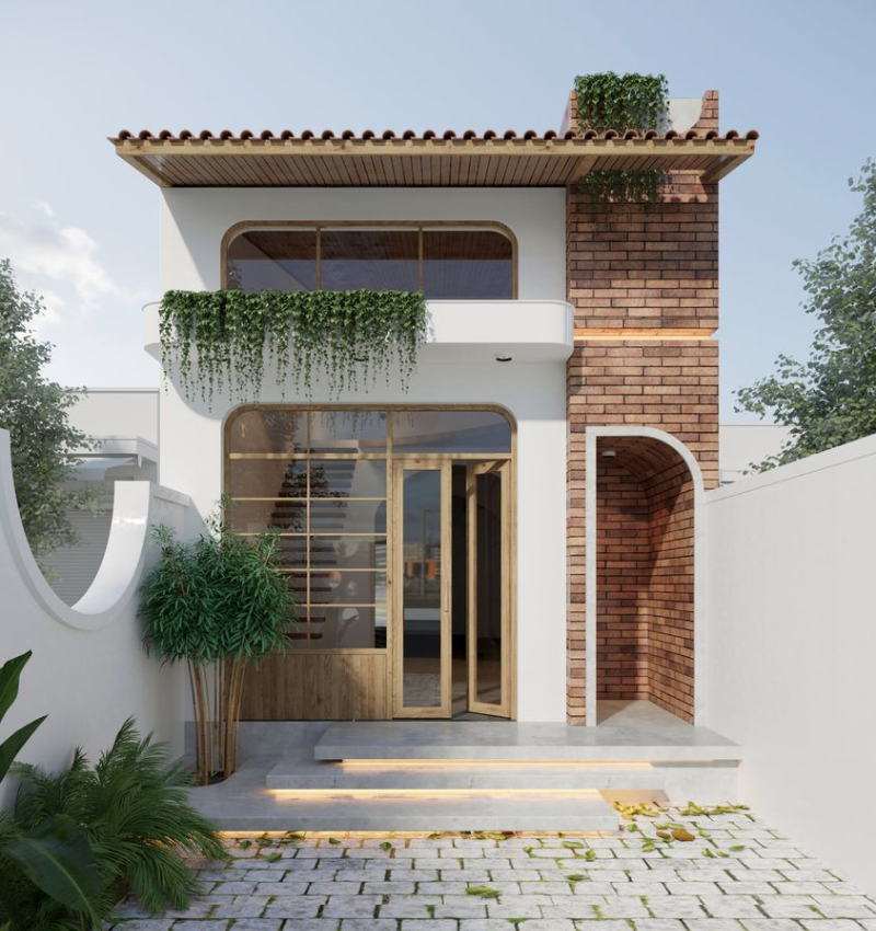 Mẫu mặt tiền nhà gác lửng 5mx15m đẹp, gần gũi với thiên nhiên