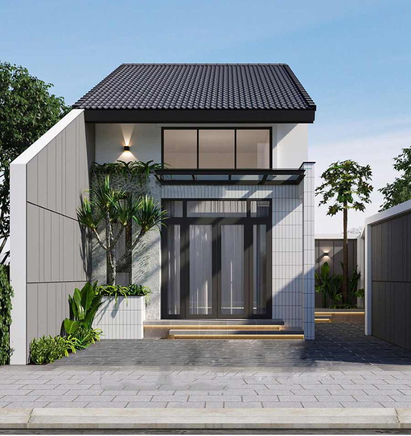 Mẫu mặt tiền nhà gác lửng 5x20 mái tôn đẹp, giá rẻ, thoáng mát 