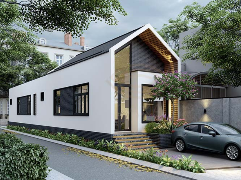 Mẫu mặt tiền nhà ống gác lửng 5x20m đẹp, hài hòa với thiên nhiên 