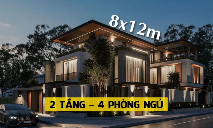 Mẫu nhà 2 tầng 4 phòng ngủ 8x12 đẹp, hiện đại, đẳng cấp 