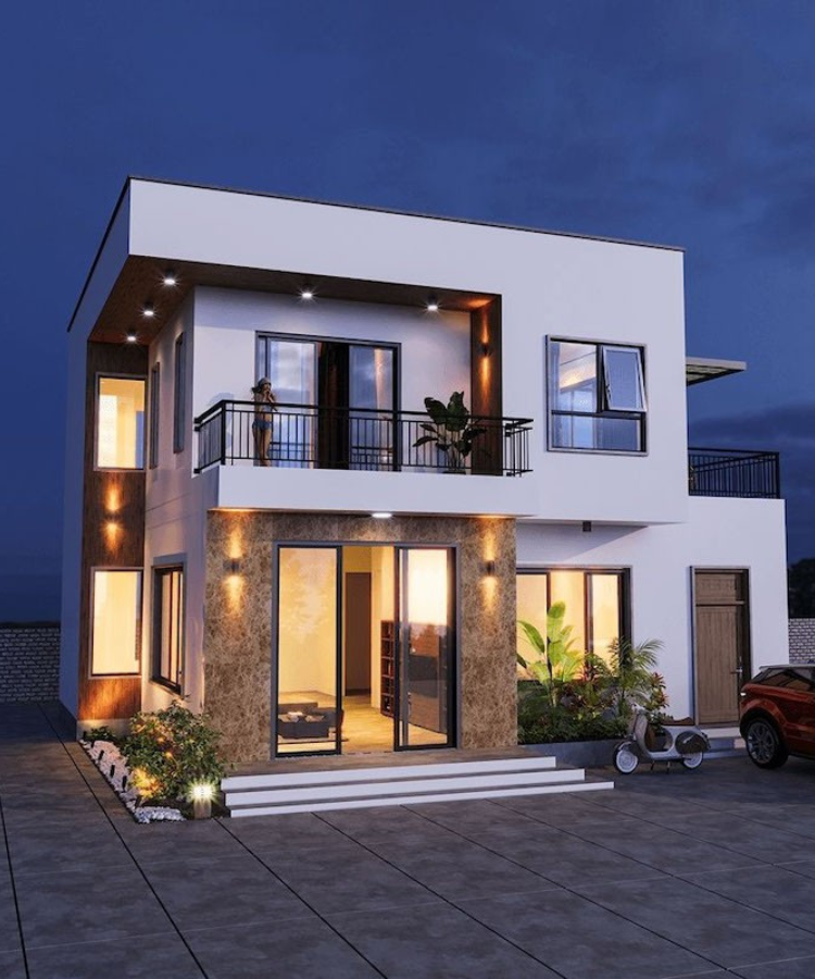 Mẫu nhà vuông 2 tầng đẹp, hiện đại có diện tích 80m2