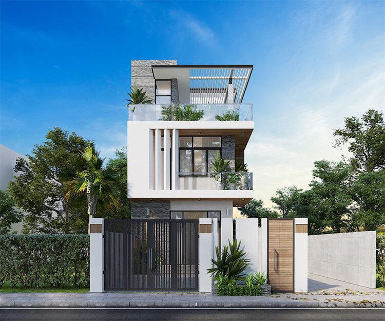 Mẫu nhà 2 tầng có sân thượng đẹp thoáng mát