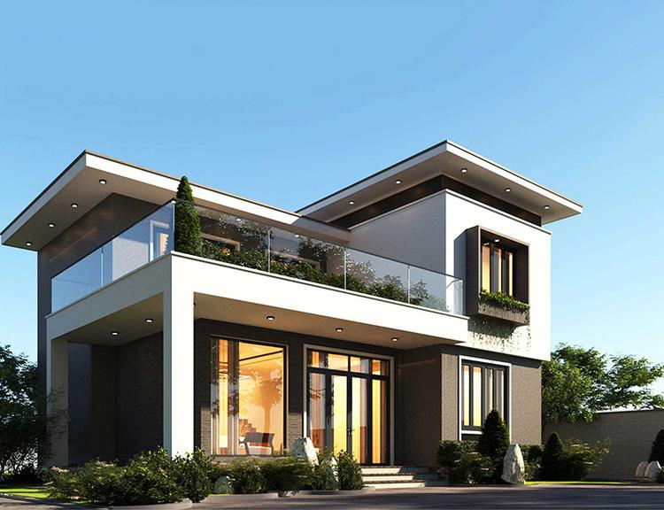 Mẫu nhà 2 tầng đẹp mái bằng thiết kế hiện đại, xu hướng