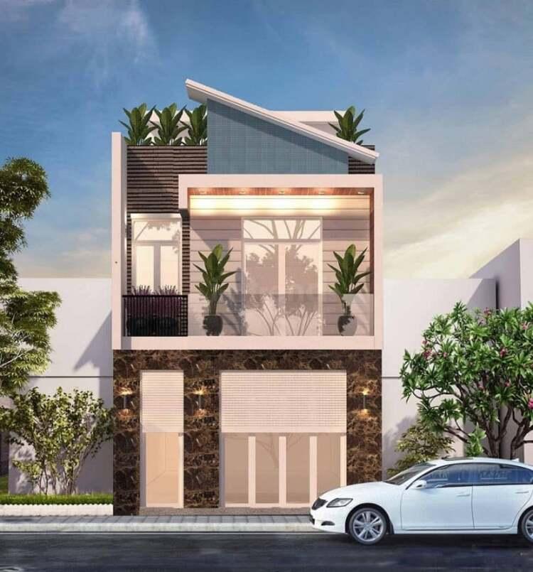 Mẫu nhà 2 tầng mái lệch đẹp, thiết kế hiện đại, tiện nghi 