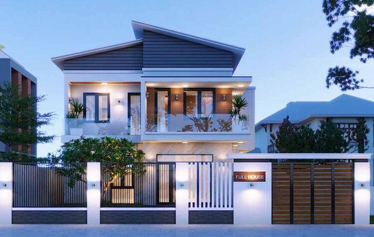 Mẫu nhà 2 tầng mái lệch đẹp, ấn tượng, độc lạ