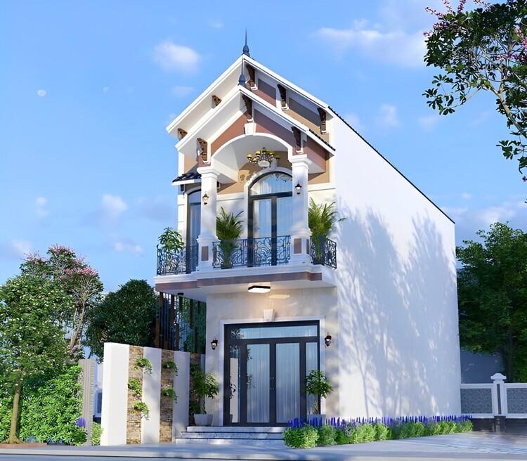 Mẫu nhà 2 tầng đẹp ở nông thôn có 2 mái hiện đại 