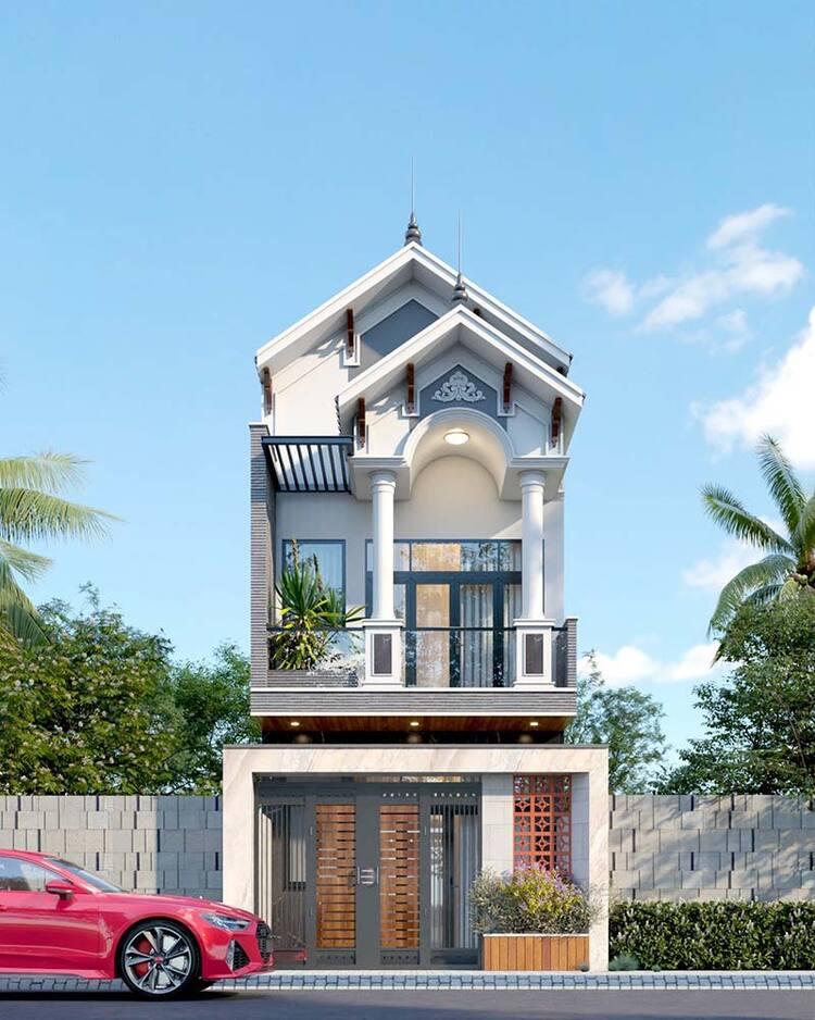 Mẫu nhà 2 tầng mái Thái đẹp ở nông thôn tiện lợi, thoát nước nhanh 