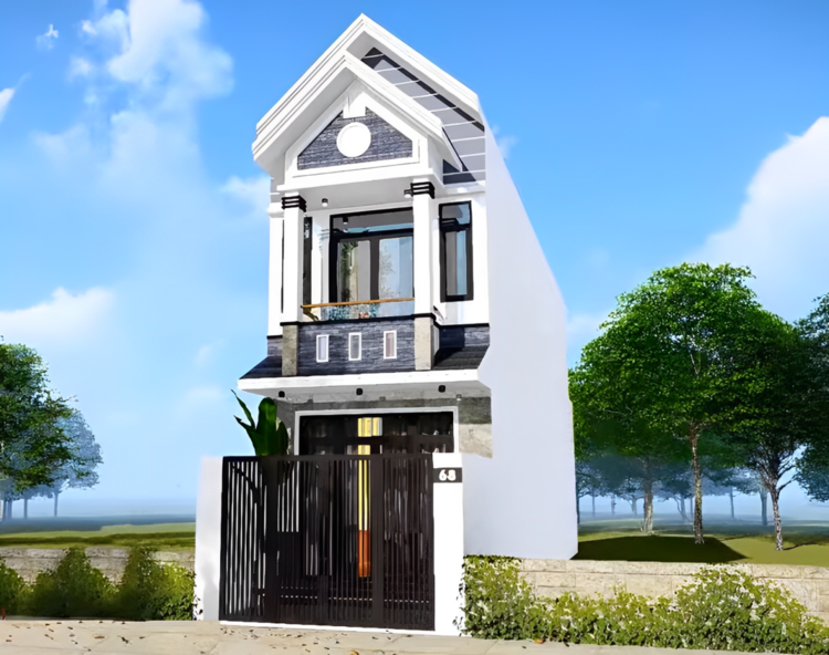 Mẫu nhà ống 2 tầng đẹp ở nông thôn thiết kế màu trắng trang nhã