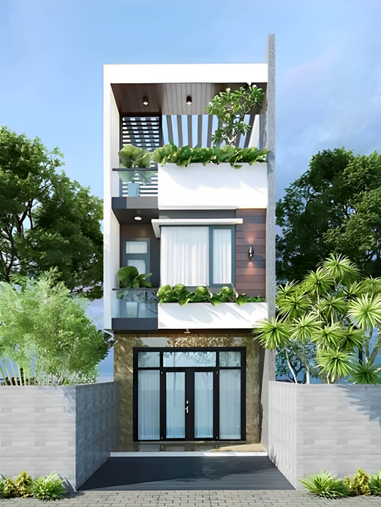 Mẫu nhà 2 tầng đẹp ở nông thôn có 1 tum thông thoáng, rộng rãi 