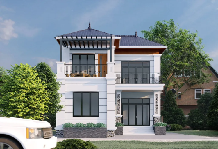 Mẫu nhà mái Nhật 2 tầng đẹp ở nông thôn 600 triệu hiện đại, trang nhã