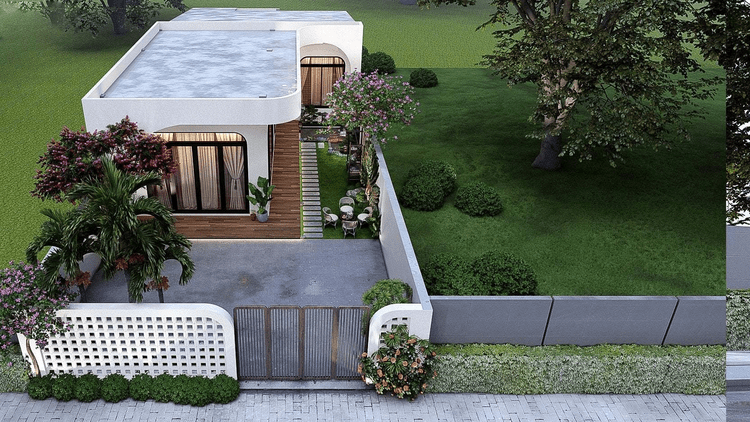 Mẫu nhà cấp 4 đẹp 5x20 có thiết kế chữ L