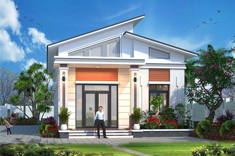 Mẫu nhà cấp 4 đẹp 5x20 mái lệch hiện đại, trẻ trung