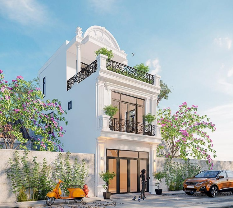 Nhà ống 2 tầng 1 tum chi phí thấp với phong cách cá tính