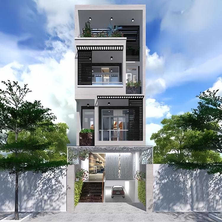 Mẫu nhà ống 3 tầng đẹp, hiện đại có gara xe tiện nghi