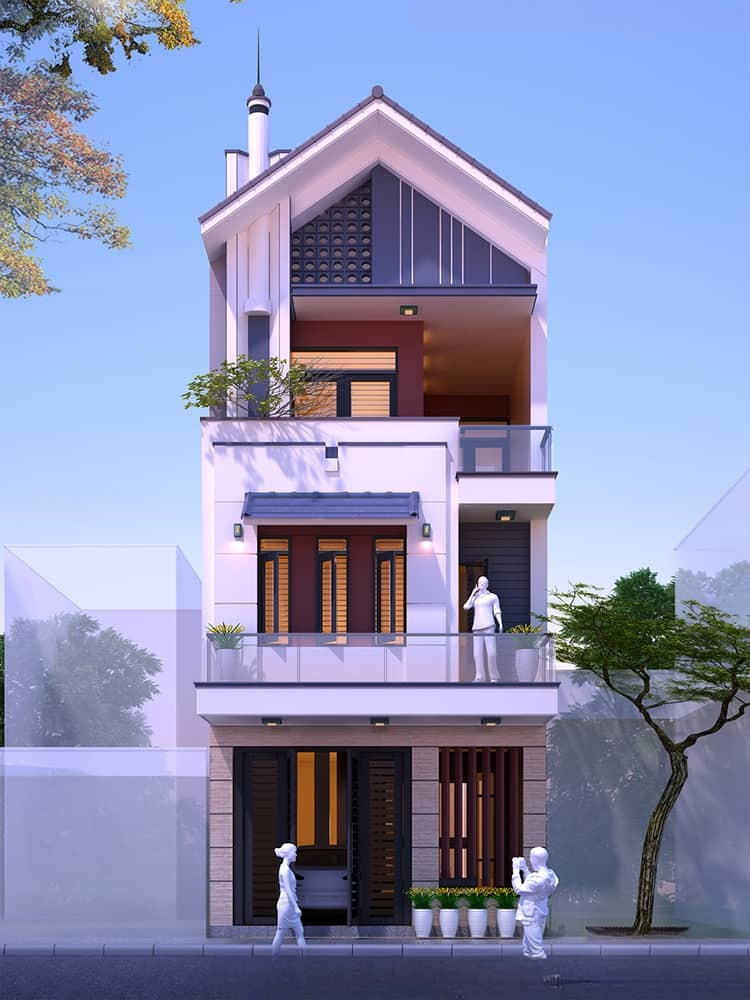 Mẫu nhà mái Thái 3 tầng đẹp mắt, sang trọng