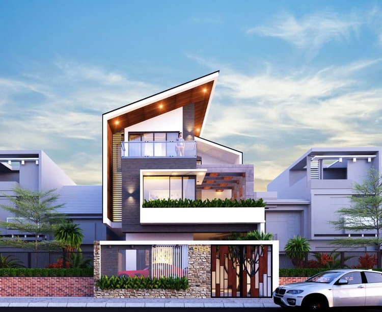 Mẫu nhà ống mái lệch 3 tầng đẹp, hiện đại