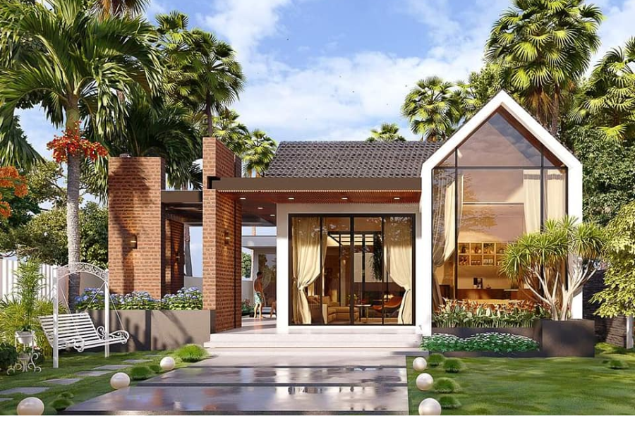 Mẫu nhà cấp 4 đẹp giá rẻ 100 triệu thiết kế hiện đại có sân vườn thoáng đãng