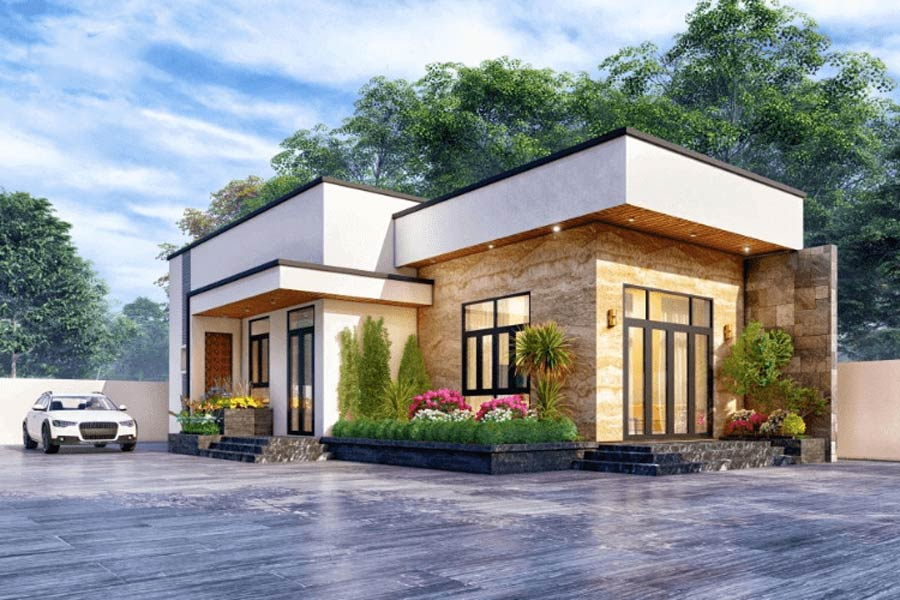 Mẫu nhà cấp 4 đẹp giá rẻ 100 triệu mái bằng hiện đại, tối ưu công năng