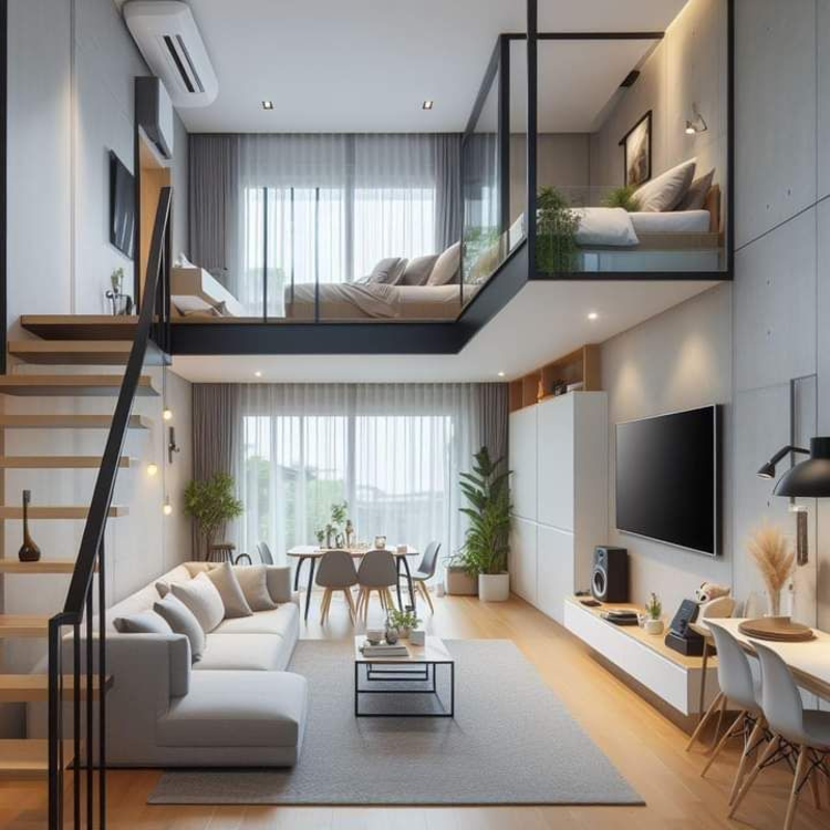 Thiết kế nhà cấp 4 mái bằng có gác lửng 2 phòng ngủ sang trọng 