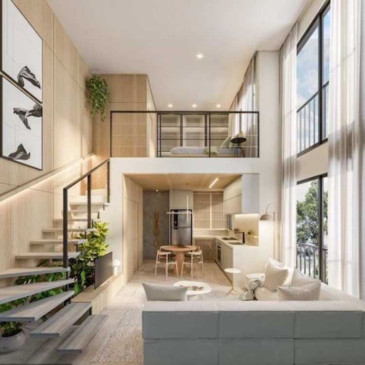 Mẫu nhà gác lửng 2 phòng ngủ mái bằng với thiết kế ấn tượng