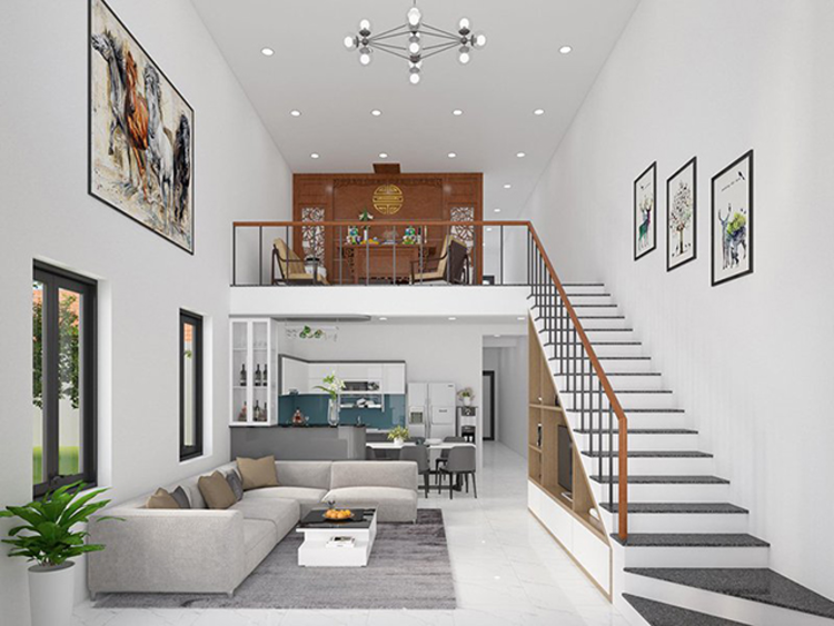 Mẫu nhà cấp 4 gác lửng 2 phòng ngủ, 1 phòng thờ trang nhã