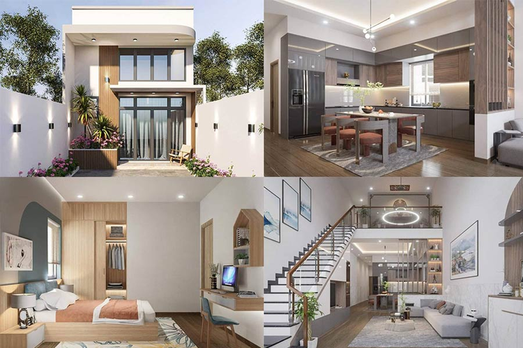 Mẫu nhà gác lửng 5x20 2 phòng ngủ thiết kế bên ngoài sang trọng